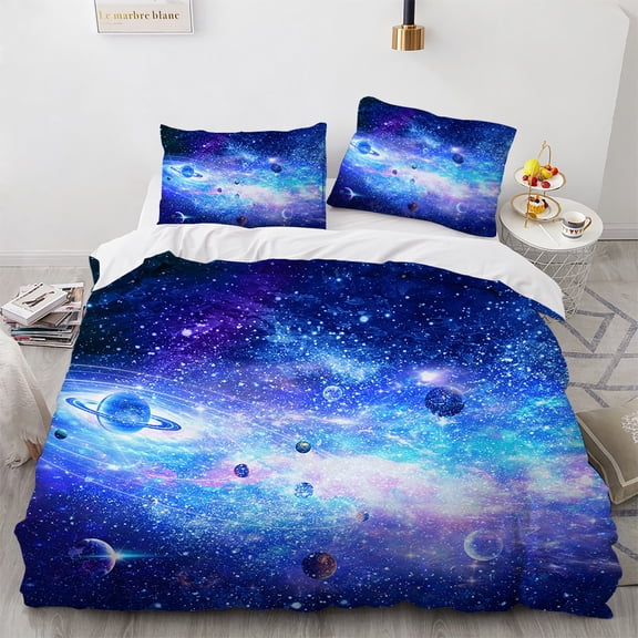 Galaxy Duvet Cover Set Space Romantic Magic Polyester Comforter Cover for Kids Boys Bedding Set King Size with Pillowcase