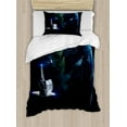 thumbnail image 1 of Galaxy Duvet Cover Set, Spaceship Return to Earth Science Fiction World Backdrop Space Craft Travel, Decorative 2 Piece Bedding Set with 1 Pillow Shams, Twin Size, Navy Blue Grey, by Ambesonne, 1 of 3