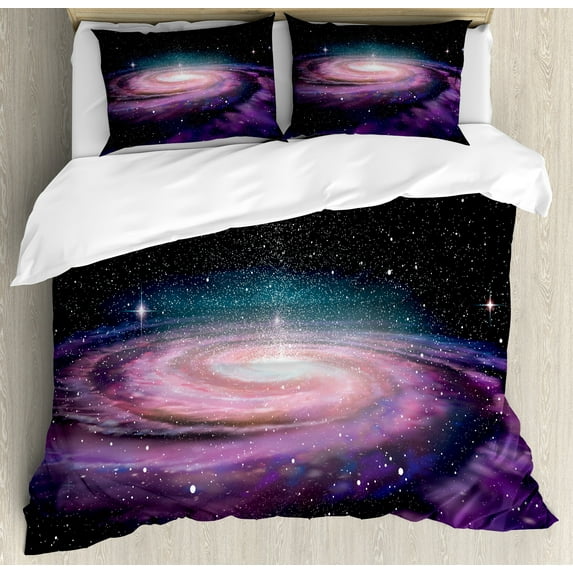 Galaxy Duvet Cover Set, Spiral Galaxy in Outer Space Andromeda Nebula Star Dust Universe Astronomy Print, Decorative 3 Piece Bedding Set with 2 Pillow Shams, King Size, Mauve Black, by Ambesonne