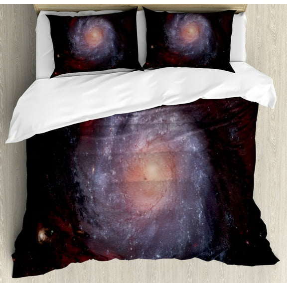 Galaxy Duvet Cover Set, Spiral Nebula Print Outer Space Theme Far Stardust Starry Night Picture Print, Decorative 3 Piece Bedding Set with 2 Pillow Shams, Queen Size, Black Red Grey, by Ambesonne