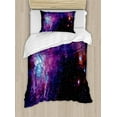 thumbnail image 1 of Galaxy Duvet Cover Set, Starry Night Nebula Cloud Celestial Theme Image Space Art Elements Print, Decorative 2 Piece Bedding Set with 1 Pillow Shams, Twin Size, Purple Black Blue, by Ambesonne, 1 of 3