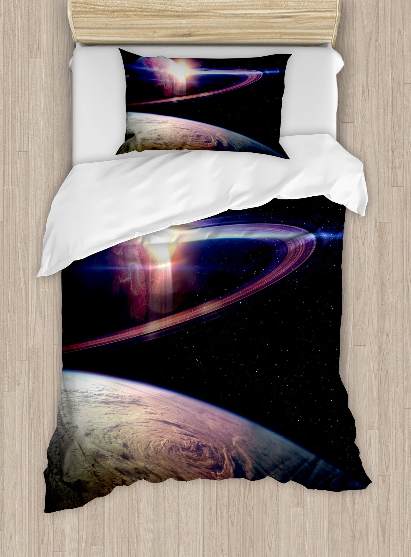 Galaxy Duvet Cover Set, Sunset in Outer Space Universe Saturn View from ...