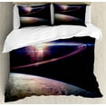 thumbnail image 1 of Galaxy Duvet Cover Set, Sunset in Outer Space Universe Saturn View from Planet Earth Atmosphere in Spaceship, Decorative 3 Piece Bedding Set with 2 Pillow Shams, Queen Size, Black Blue, by Ambesonne, 1 of 3