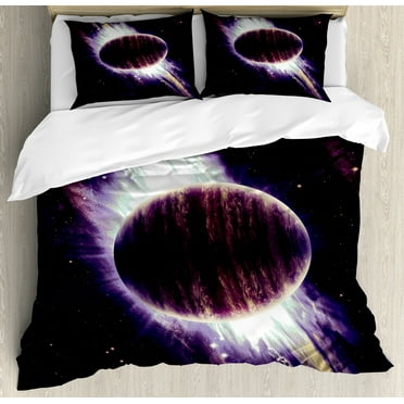 Galaxy Duvet Cover Set, Trippy Planet in Cosmos Mystic Spiral in Celestial Vast Fantasy Backdrop Space Art Print, Decorative 3 Piece Bedding Set with 2 Pillow Shams, Calking Size, Purple, by Ambesonne