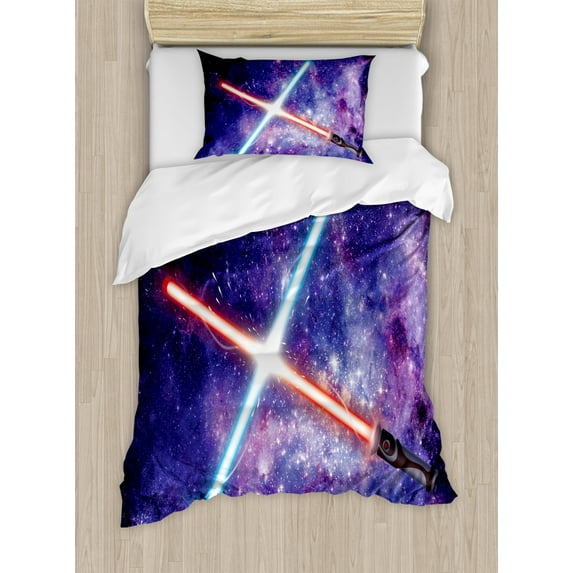 Galaxy Duvet Cover Set Twin Size, Illustration in Starry Sky Fantastic Outer Space Themed Illustration, Decorative 2 Piece Bedding Set with 1 Pillow Sham, Purple Blue and Black, by Ambesonne