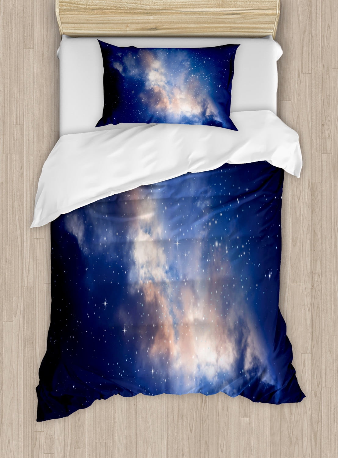 Twin Navy Blue Galaxy Duvet Cover Set with Pillow Sham