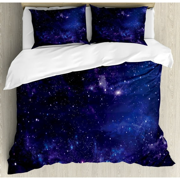 Galaxy Duvet Cover Sets, Celestial Stars in Night Sky Stardust in Clouds Fantasy World of Space, Bedding Set with 2 Duvet Covers & 4 Pillowcases, 2 Pack Cal King Size, Black Navy Blue, by Ambesonne
