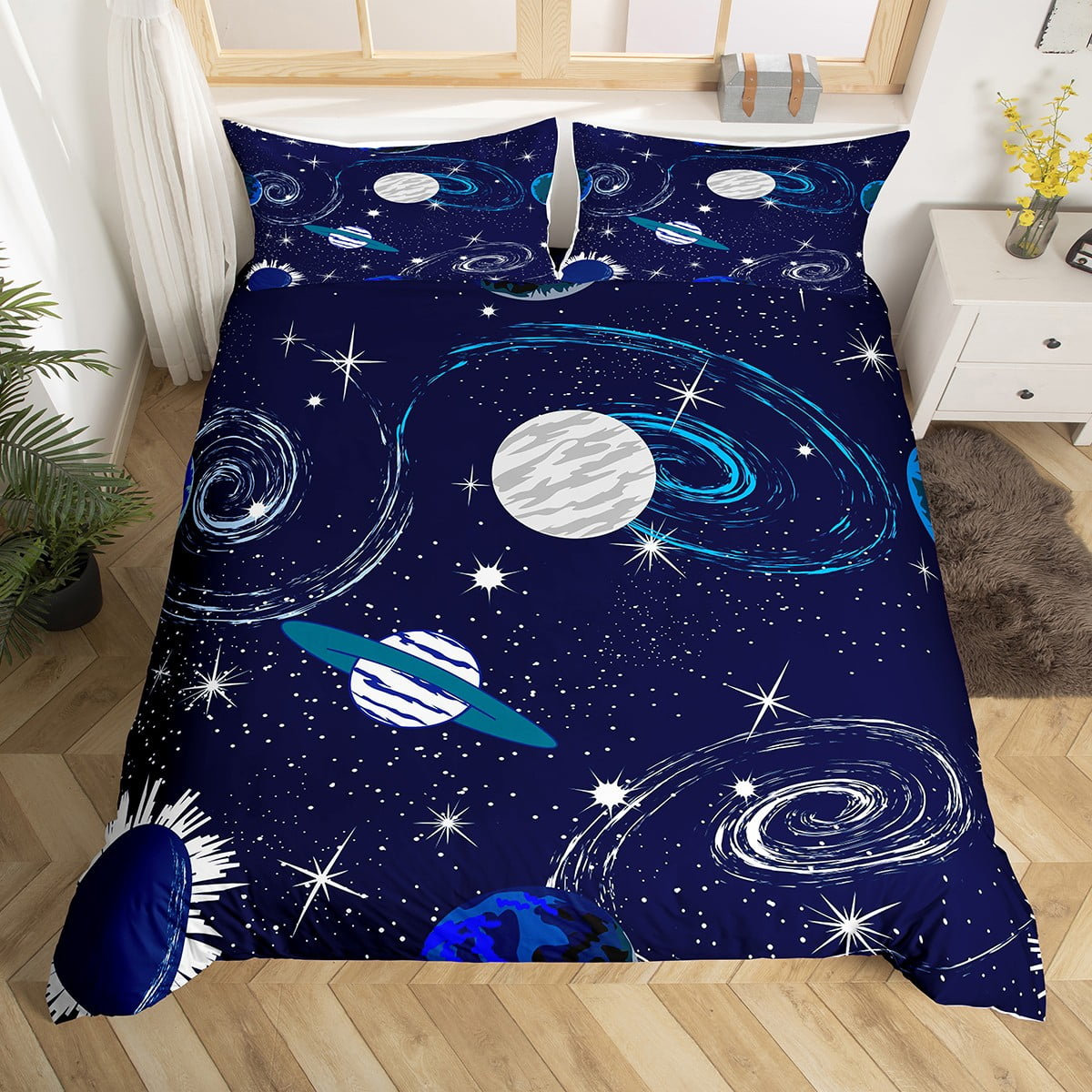 Galaxy Duvet Cover Twin for Girls Boys Outer Space Bedding Set