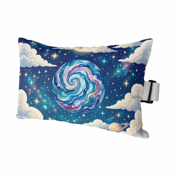 Galaxy Earth Stars Moon Planets Outdoor Pillow for Chaise Lounge Chair,Dream Sky Cloud Waterproof Headrest Lumbar Pillows with Insert&Elastic Strap for Patio Pool Garden Chairs Decor,1 Pack