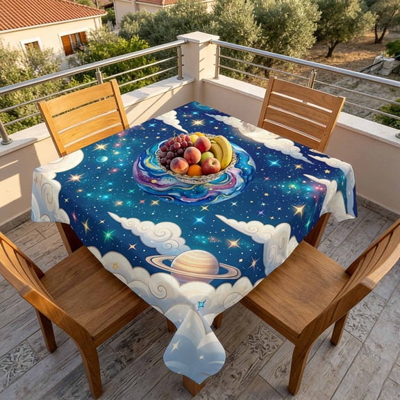 Galaxy Earth Stars Moon Planets Table Cloth 60x60in, Waterproof Square Tablecloth Wipeable Tablecloths Dream Sky Cloud Table Covers for Dining Tables Party Indoor Outdoor