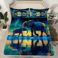 thumbnail image 1 of Galaxy Elephant Bed Sheets Glitter Elephant Twin Fitted Sheet,Snow Mountain Print Bed Set Polar Lights Stars Sheets Teens Bedroom,Teal Green(No Top Sheet), 1 of 6