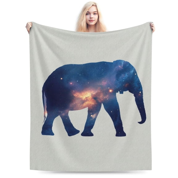 Galaxy Elephant Throw Blanket, Cosmic Space Nebula Art Soft Flannel Fleece Celestial Decor 50x40