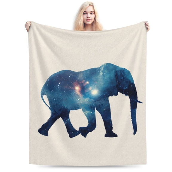 Galaxy Elephant Throw Blanket, Cosmic Space Nebula Art Soft Flannel Fleece Celestial Decor 50x40