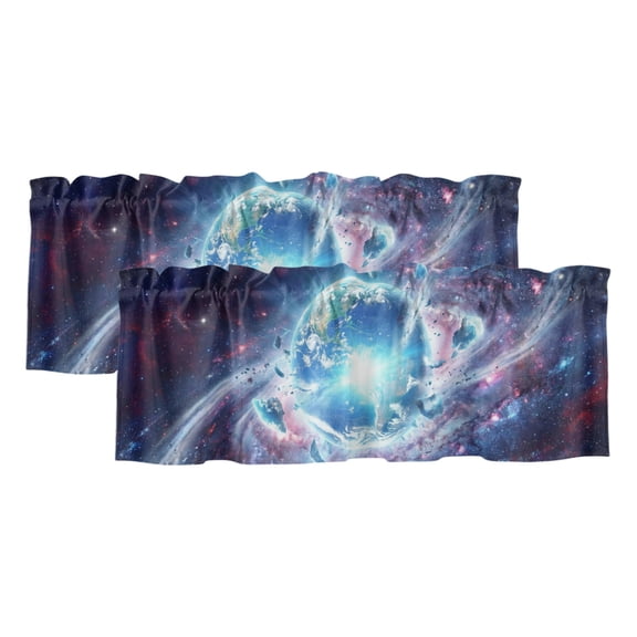 Galaxy Explosion 2 Panels Kitchen Valance, Abstract Art Earth Universe Modern Curtains Valances for Small Windows Rod Pocket Window Treatments for Living Room Bedroom 42" W x 12" L