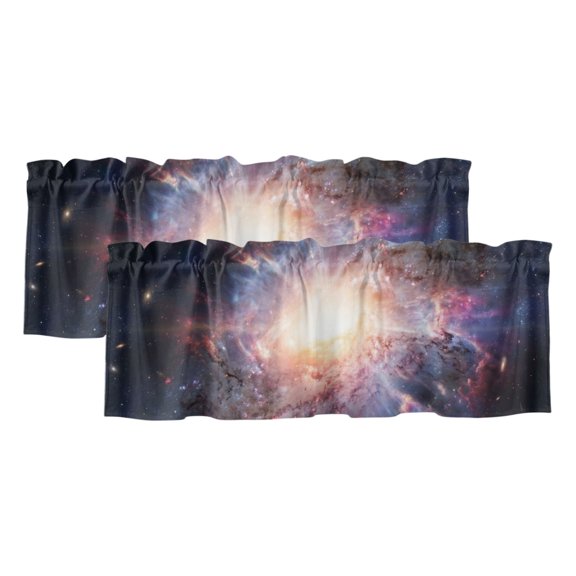 Galaxy Explosion 2 Panels Kitchen Valance, Abstract Art Solar System Universe Modern Curtains Valances for Small Windows Rod Pocket Window Treatments for Living Room Bedroom 42" W x 12" L