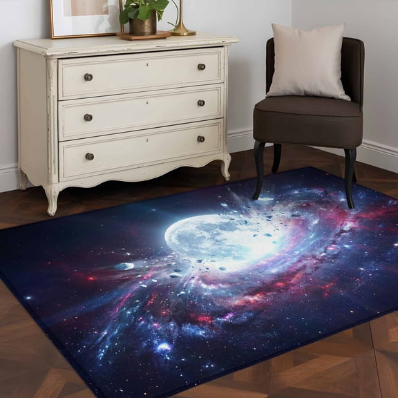 Galaxy Explosion 4x6 Rug for Dining Table for 4 People Under Table, Abstract Art Moon Universe Modern ashable Non Slip Rectangle Area Rug