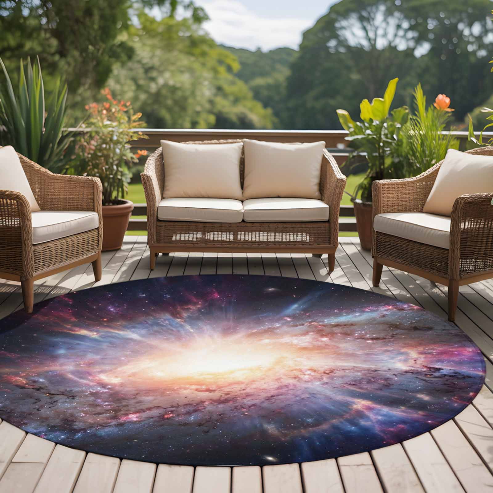 Universe Rug Galaxy Explosion 8ft Round Rug for Open Concept Living Room Seating ...