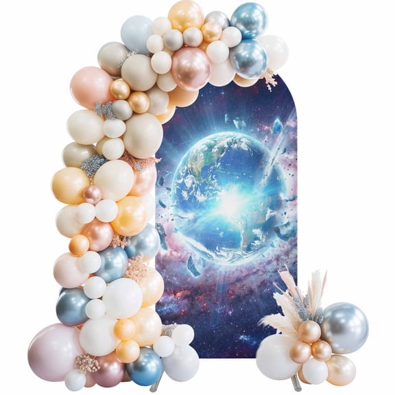 Galaxy Explosion Arch Backdrop Cover 4 FT Abstract Art Earth Universe Modern Stretchy Elastic Arch Stand Covers Spandex Arched Background Birthday Wedding Party Decoration (No Stand)
