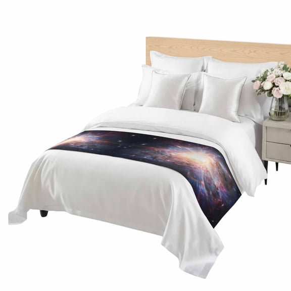 Galaxy Explosion Bed Runner Queen Size Abstract Art Solar System Universe Modern Soft Bed Scarf for Foot of Bed, Decorative Bedding Scarf Protection for Hotel Home Bedroom 83 x 20 Inch
