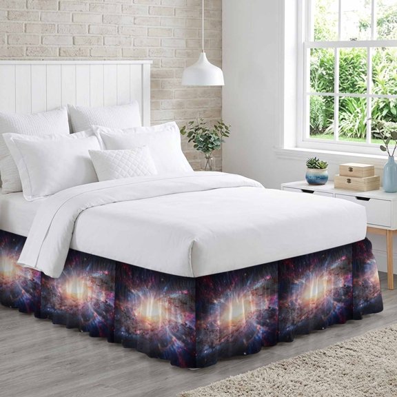 Galaxy Explosion Bed Skirt Queen Size 16 Inch Drop, Abstract Art Solar System Universe Modern Adjustable Elastic Dust Ruffles Bedskirt for Queen Bed Wrap Around Pleated Mattress Frame Cover
