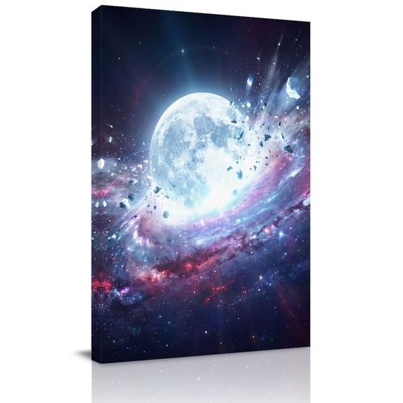 Galaxy Explosion Canvas Wall Art for Living Room, Abstract Art Moon Universe Modern Wall Decor Framed Artwork Pictures Ready to Hang for Bedroom Office Home Decor