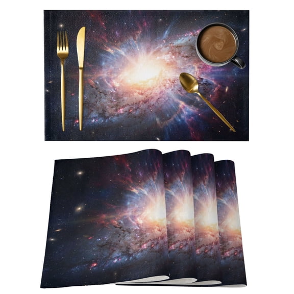 Galaxy Explosion Cotton Linen Placemats Set of 1, Abstract Art Solar System Universe Modern Washable Table Place Mats Heat Insulating Placemat for Dining Room Kitchen Daily Use 13 x 19 Inch
