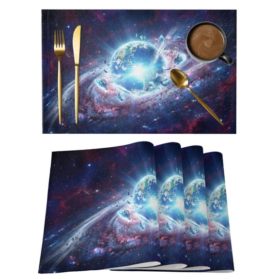 Galaxy Explosion Cotton Linen Placemats Set of 6, Abstract Art Earth Universe Modern Washable Table Place Mats Heat Insulating Placemat for Dining Room Kitchen Daily Use 13 x 19 Inch