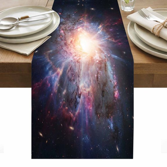 Galaxy Explosion Cotton Linen Table Runner Abstract Art Solar System Universe Modern Dining Table Runners for Home Decor Party Dining Room Restaurant Kitchen Party 13" x 48"