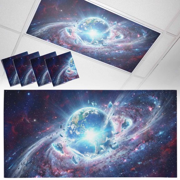 Galaxy Explosion Fluorescent Light Covers Abstract Art Earth Universe Modern Magnetic Light Filters Ceiling Lighting Panel Shade for Classroom Office Home 2 x 4 ft, 4 Pack