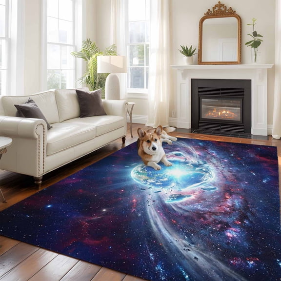 Galaxy Explosion Large Area Rugs 5x8 ft Abstract Art Earth Universe Modern Washable Rug Non Slip Indoor Carpet Absorbent Floor Mat for Living Room Bedroom Dining Room