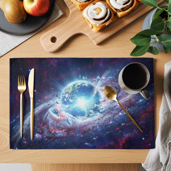 Galaxy Explosion Placemats Set of 4, Abstract Art Earth Universe Modern Heat Insulated Linen Place Mats, Washable Stain-Proof Table Mats for Dining Tables Holiday Decor 13x19 Inches