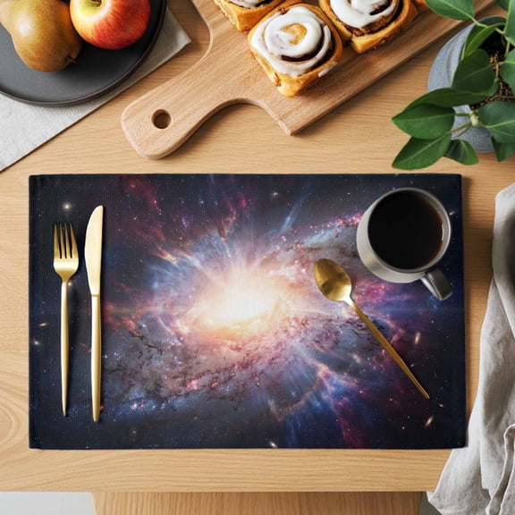 Galaxy Explosion Placemats Set of 6, Abstract Art Solar System Universe Modern Heat Insulated Linen Place Mats, Washable Stain-Proof Table Mats for Dining Tables Holiday Decor 13x19 Inches