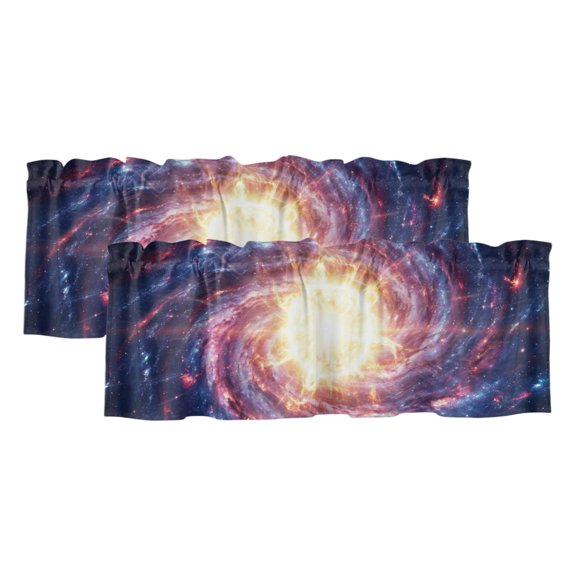 Galaxy Explosion Planet 2 Panels Kitchen Valance, Moon Outer Space Cool Modern Curtains Valances for Small Windows Rod Pocket Window Treatments for Living Room Bedroom 42" W x 12" L