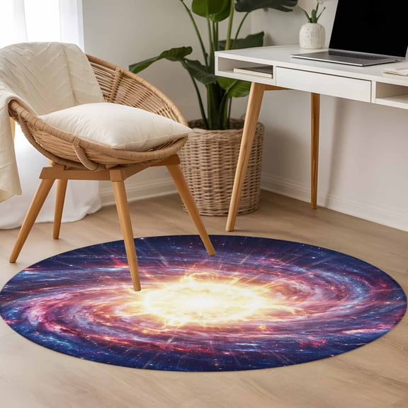 Galaxy Explosion Planet 3.3ft Round Rug for Bedroom Reading Corner, Moon Outer Space Cool Modern Washable Non Slip Circle Area Rug