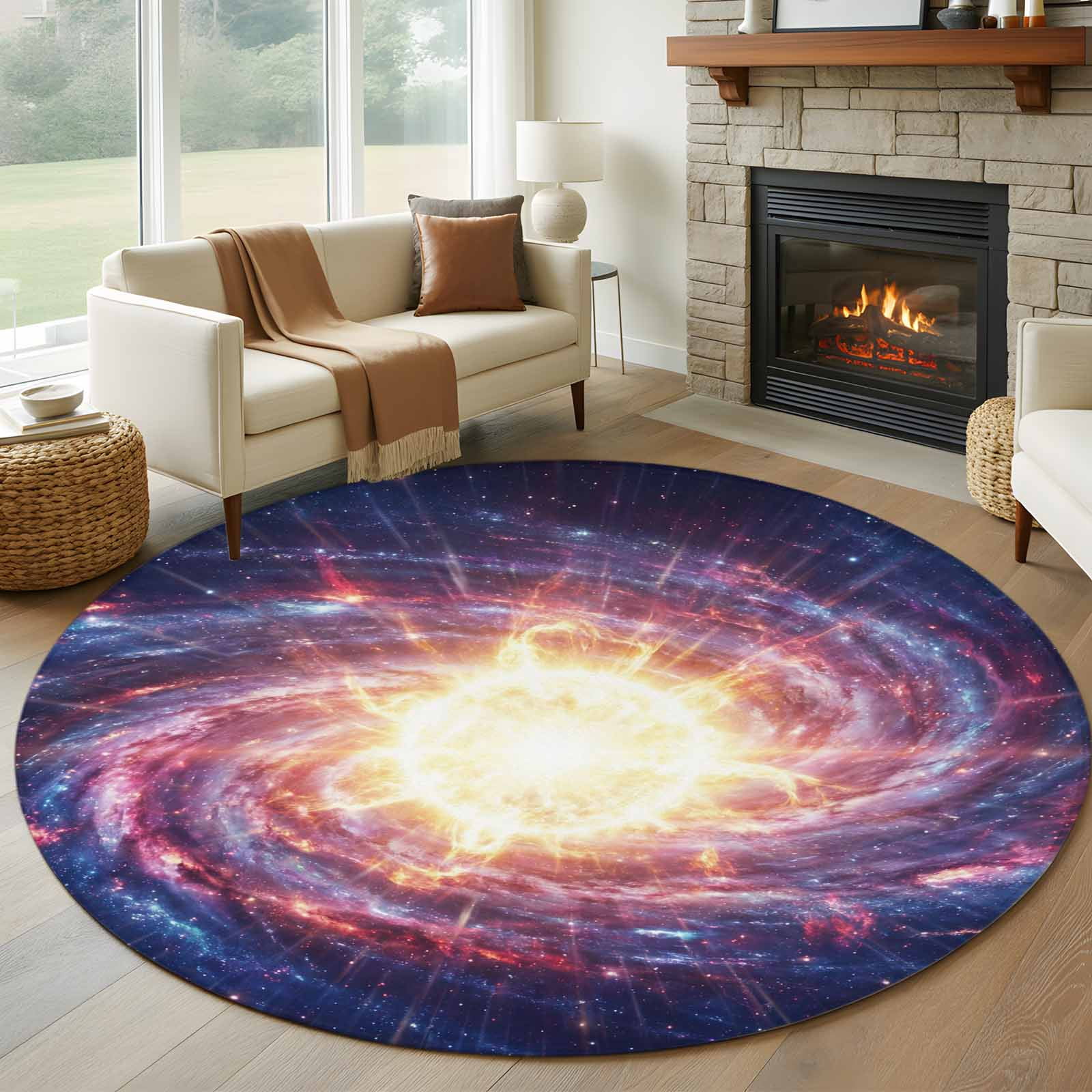 Galaxy Explosion Planet 7ft Round Rug for Living Room Conversation Area ...