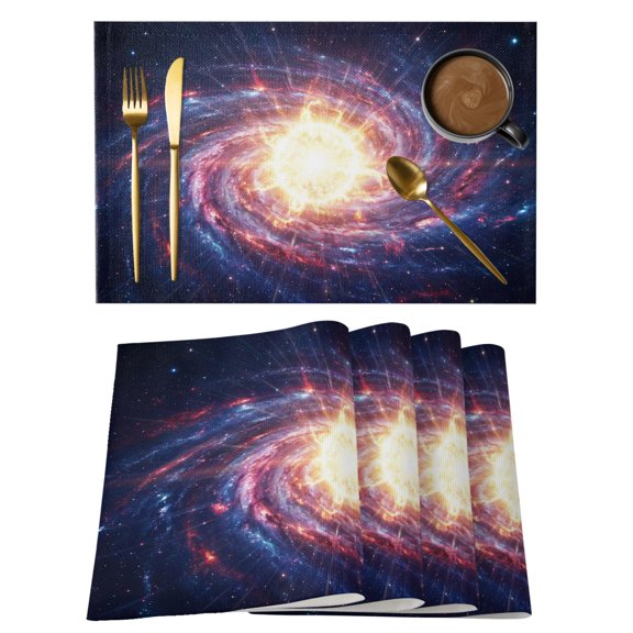 Galaxy Explosion Planet Cotton Linen Placemats Set of 1, Moon Outer Space Cool Modern Washable Table Place Mats Heat Insulating Placemat for Dining Room Kitchen Daily Use 13 x 19 Inch
