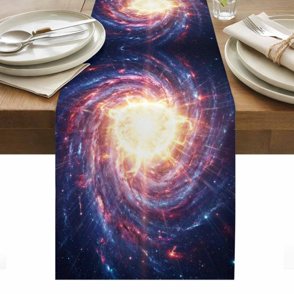 Galaxy Explosion Planet Cotton Linen Table Runner Moon Outer Space Cool Modern Dining Table Runners for Home Decor Party Dining Room Restaurant Kitchen Party 13" x 108"