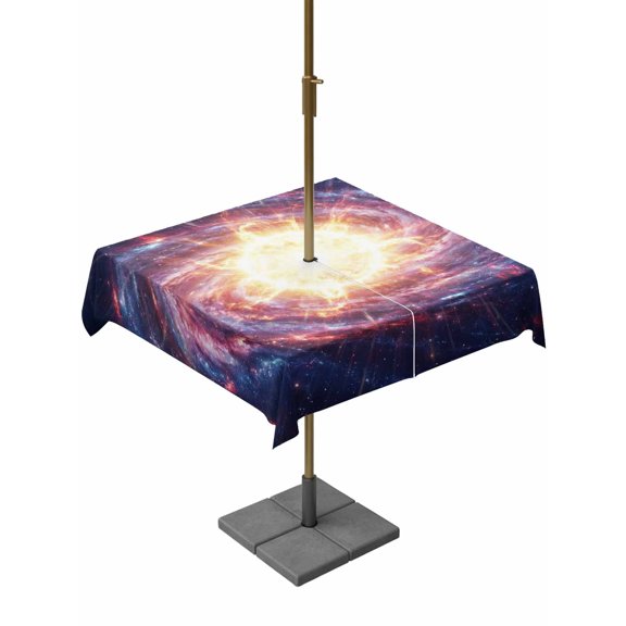 Galaxy Explosion Planet Square Outdoor Tablecloth with Umbrella Hole Moon Outer Space Cool Modern 54x54 Inch Waterproof Table Cover Zippered Table Cloth for Garden Patio