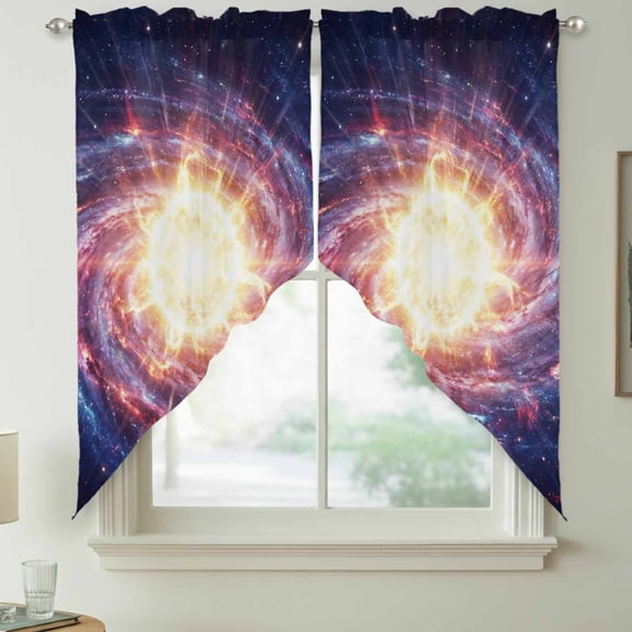 Galaxy Explosion Planet Swag Kitchen Curtain Valances, Moon Outer Space Cool Modern Rod Pocket Curtains Window Treatment Decor Valances for Bedroom Bathroom, 2 Panels 36 x 63 Inch