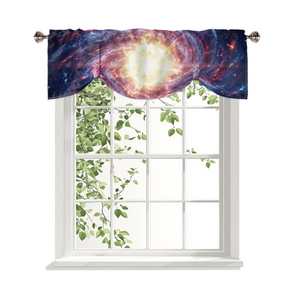 Galaxy Explosion Planet Tie Up Valances Curtain, Moon Outer Space Cool Modern Adjustable Rod Pocket Window Treatment Short Tie Up Curtains Valances for Kitchen Living Room Bathroom 42x12 Inches