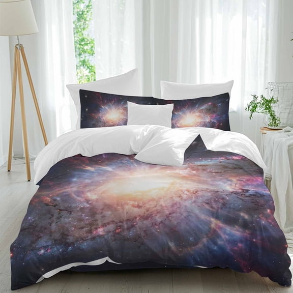 Galaxy Explosion Queen Duvet Cover Set, Abstract Art Solar System Universe Modern 4 Piece Microfiber Bedding Set with Zipper Closure, Bed Sheet and 2 Pillow Shams, Soft Bedding Cover
