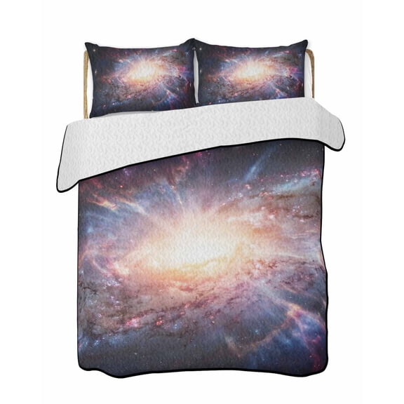 Galaxy Explosion Quilts Bedding Set Queen Size Abstract Art Solar System Universe Modern Lightweight Quilted Bedspread 3 Piece Bed Quilt with 2 Pillow Shams All Season for Bedroom 78" x 90"