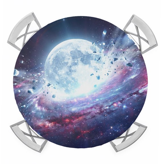 Galaxy Explosion Round Table Cover, Abstract Art Moon Universe Modern Waterproof Fitted Tablecloths for 36"-44" Tables, Washable Picnic Table Cover for Camping Dining Indoor Outdoor