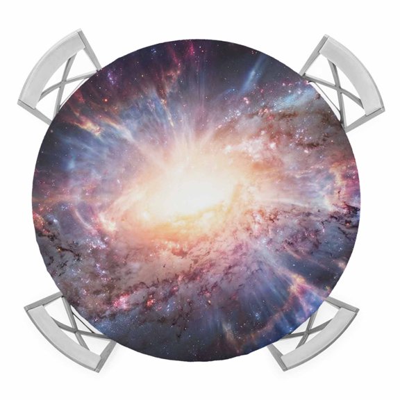 Galaxy Explosion Round Table Cover, Abstract Art Solar System Universe Modern Waterproof Fitted Tablecloths for 36"-44" Tables, Washable Picnic Table Cover for Camping Dining Indoor Outdoor