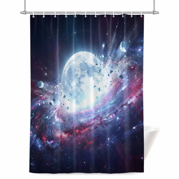 Galaxy Explosion Shower Curtain, 36" x 72", Abstract Art Moon Universe Modern Waterproof Bathroom Curtain Washable Shower Curtain Set with 12 Hooks