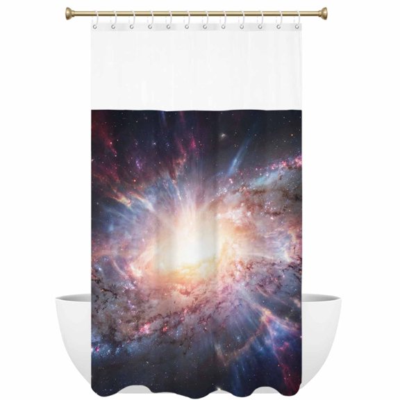 Galaxy Explosion Shower Curtain with See Through Top Window Abstract Art Solar System Universe Modern Waterproof Fabric Shower Curtains for Bathroom with 12 Hooks Hotel & Spa Decor 36x72 inches