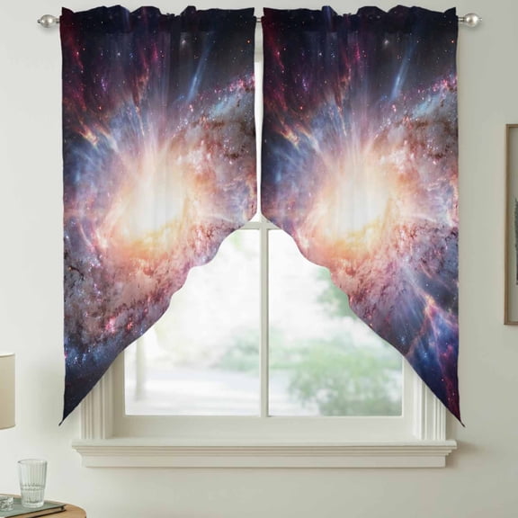 Galaxy Explosion Swag Kitchen Curtain Valances, Abstract Art Solar System Universe Modern Rod Pocket Curtains Window Treatment Decor Valances for Bedroom Bathroom, 2 Panels 36 x 63 Inch