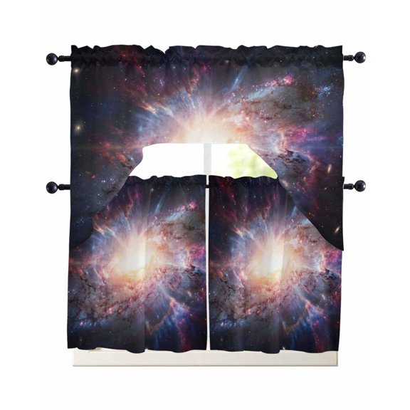 Galaxy Explosion Swag Valance for Window, 3 Piece Abstract Art Solar System Universe Modern Light Filtering Swag Curtain Rod Pocket Kitchen Curtain Valance for Bedroom 3 Piece