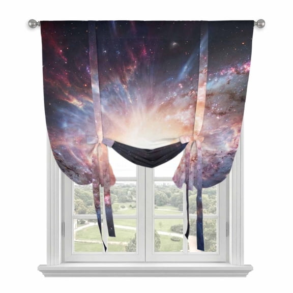 Galaxy Explosion Tie Up Curtain for Window, Abstract Art Solar System Universe Modern Adjustable Tie Up Balloon Curtain Valances Rod Pocket Window Treatment for Kitchen Bathroom Bedroom 52"x63"