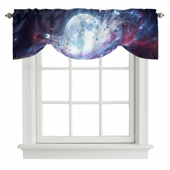 Galaxy Explosion Tie Up Valance Curtains Abstract Art Moon Universe Modern Adjustable Light Filtering Tie Up Valance Small Window Shade for Kitchen Bedroom Cafe 42" W x 12" L